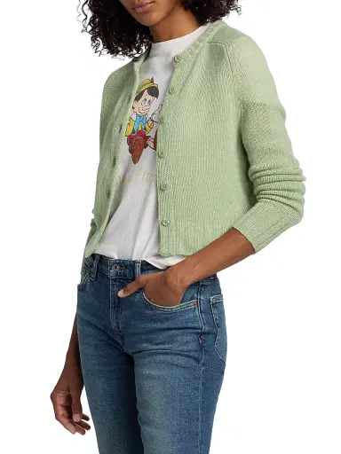 RE/DONE Women's Cashmere Slim-Fit Crop Cardigan - Melon - Size Large | Thumbnail 4 RE/DONE Women's Cashmere Slim-Fit Crop Cardigan - Melon - Size Large | Thumbnail 4