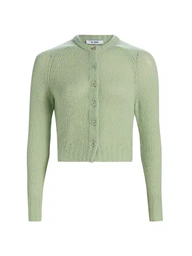 RE/DONE Women's Cashmere Slim-Fit Crop Cardigan - Melon - Size Large | Thumbnail 1 RE/DONE Women's Cashmere Slim-Fit Crop Cardigan - Melon - Size Large | Thumbnail 1