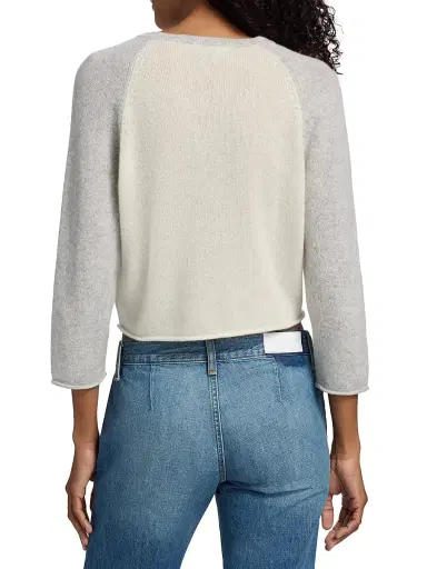 RE/DONE Women's Two-Tone Baseball Raglan Cashmere Sweater - Ivory Light Grey - Size Large | Thumbnail 5 RE/DONE Women's Two-Tone Baseball Raglan Cashmere Sweater - Ivory Light Grey - Size Large | Thumbnail 5