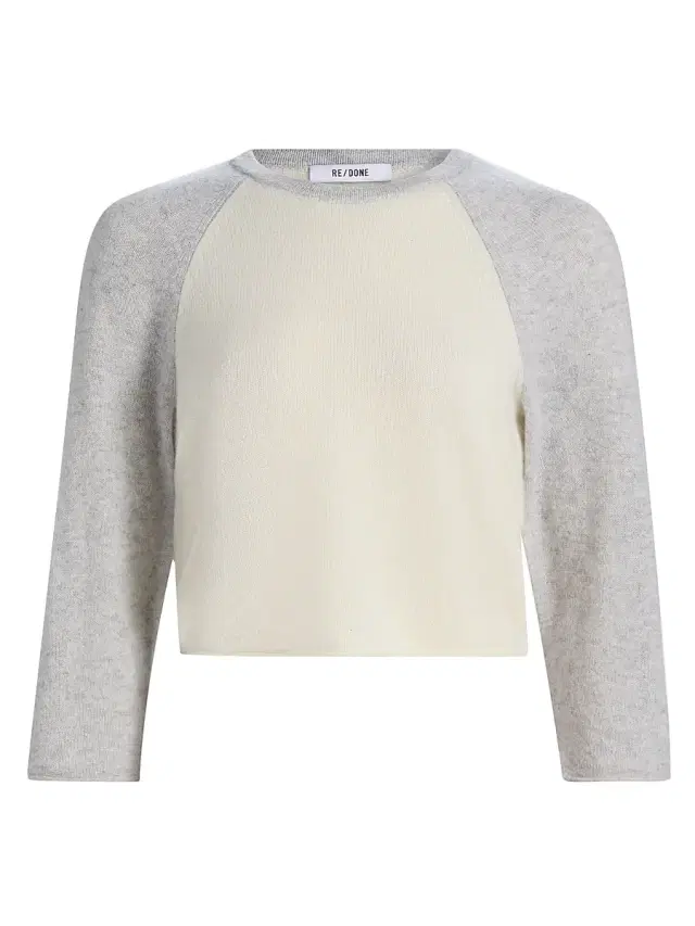 Re/done Women's Two-Tone Baseball Raglan Cashmere Sweater -  Light Grey