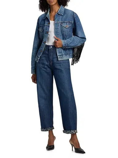 RE/DONE Women's Re/done x Levi's Fringe-Trim Denim Trucker Jacket - Indigo | Thumbnail 2