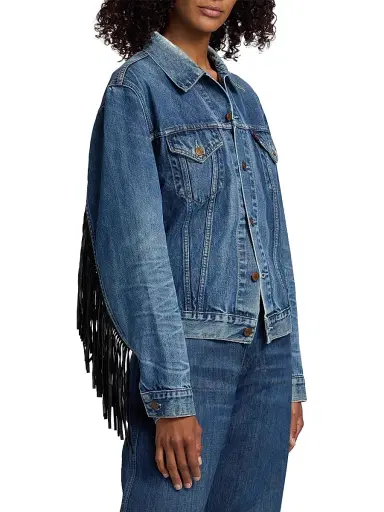 RE/DONE Women's Re/done x Levi's Fringe-Trim Denim Trucker Jacket - Indigo | Thumbnail 4