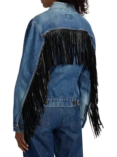 RE/DONE Women's Re/done x Levi's Fringe-Trim Denim Trucker Jacket - Indigo | Thumbnail 5