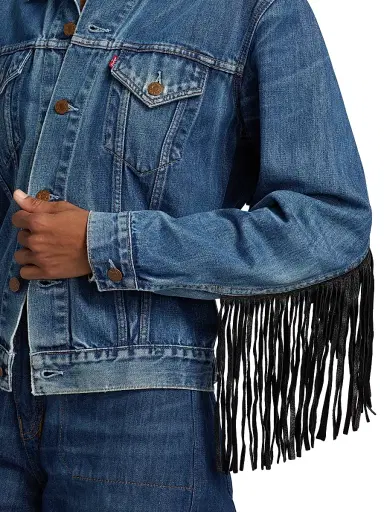 RE/DONE Women's Re/done x Levi's Fringe-Trim Denim Trucker Jacket - Indigo | Thumbnail 6