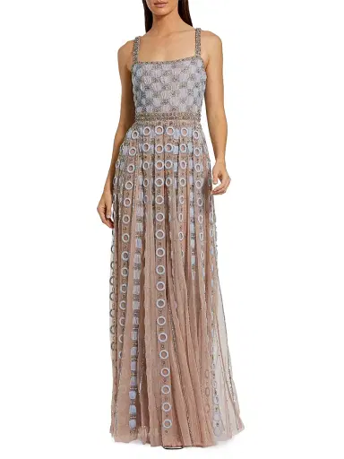 Mac Duggal Women's Petite Embellished Tulle Eyelet A-Line Gown - Powder Blue Petite 12 | Thumbnail 1