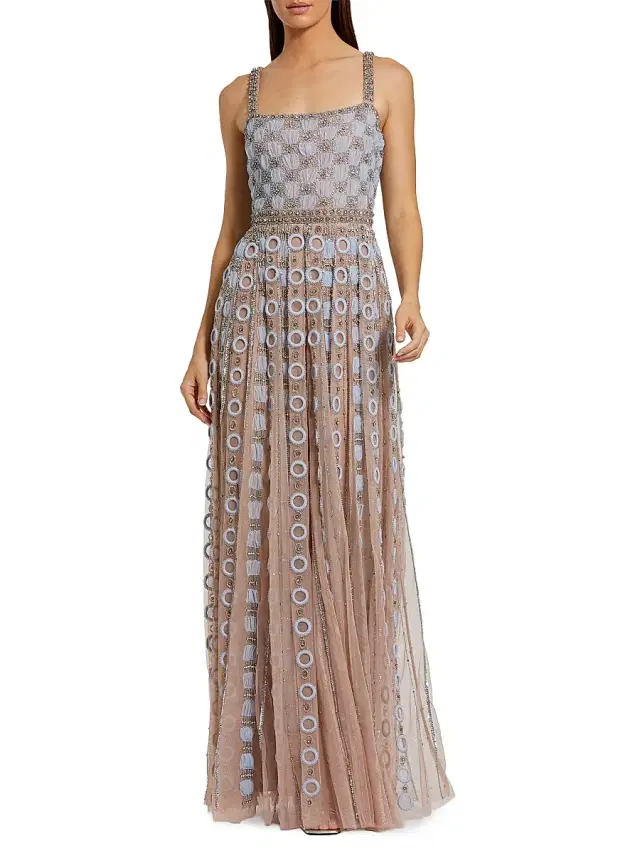 Mac Duggal Women's Petite Embellished Tulle Eyelet A-Line Gown - Powder Blue Petite 10