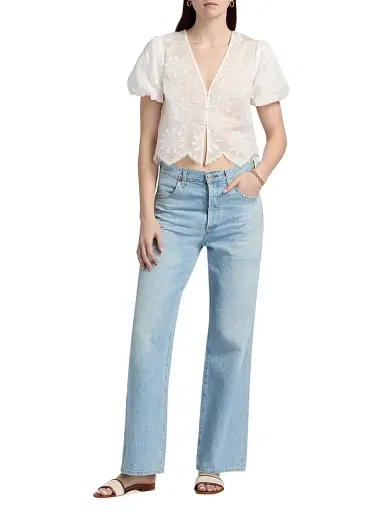 Ramy Brook Women's Chrissie Floral Embroidered Organza Crop Top - Ivory Organza - Size XL | Thumbnail 2