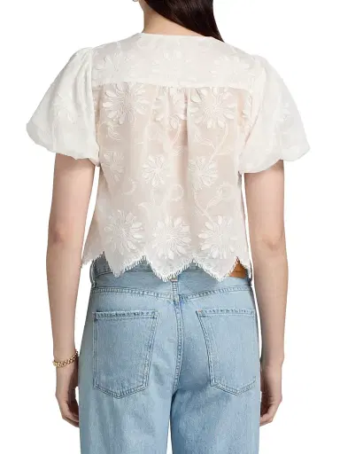 Ramy Brook Women's Chrissie Floral Embroidered Organza Crop Top - Ivory Organza - Size XL | Thumbnail 5