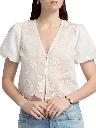Ramy Brook Women's Chrissie Floral Embroidered Organza Crop Top - Ivory Organza - Size XL | Thumbnail 6