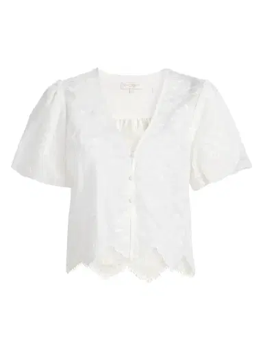 Ramy Brook Women's Chrissie Floral Embroidered Organza Crop Top - Ivory Organza - Size XL | Thumbnail 1