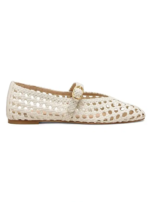 Women's Prim Woven Leather Mary Janes - Cream
