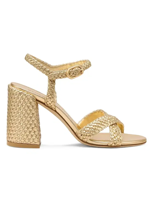 Women's Alyssa 85MM Woven Leather Block-Heel Sandals - Golden