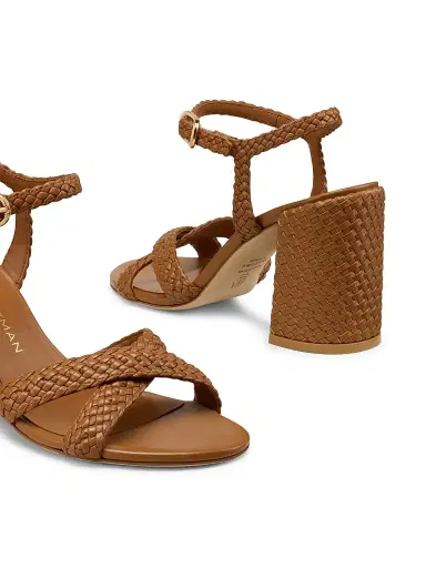 Stuart Weitzman Women's Alyssa 85MM Woven Leather Block-Heel Sandals - Boho Tan | Thumbnail 4