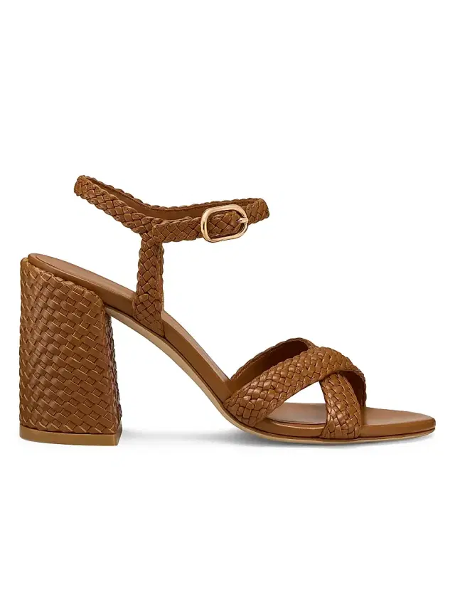 Stuart Weitzman Women's Alyssa 85MM Woven Leather Block-Heel Sandals - Boho Tan