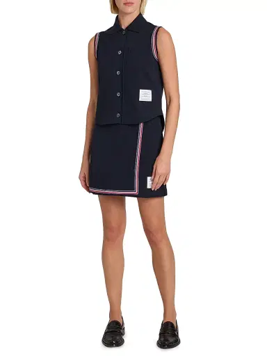 Thom Browne Women's Striped Trim Cotton Sleeveless Shirt | Thumbnail 2 Thom Browne Women's Striped Trim Cotton Sleeveless Shirt | Thumbnail 2