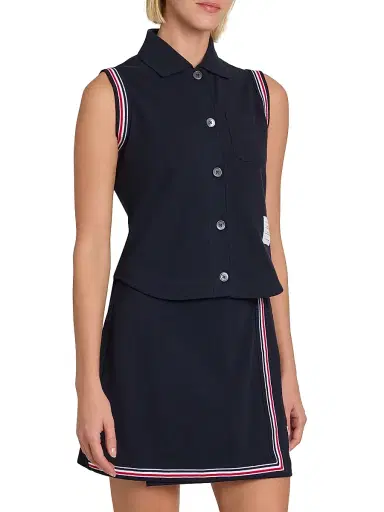Thom Browne Women's Striped Trim Cotton Sleeveless Shirt | Thumbnail 4 Thom Browne Women's Striped Trim Cotton Sleeveless Shirt | Thumbnail 4
