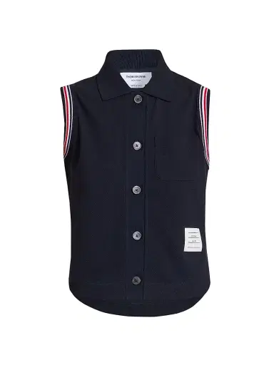 Thom Browne Women's Striped Trim Cotton Sleeveless Shirt | Thumbnail 1 Thom Browne Women's Striped Trim Cotton Sleeveless Shirt | Thumbnail 1
