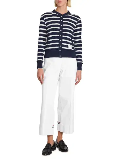 Thom Browne Women's Cotton Gabardine Crop Trousers - White - Size 8 | Thumbnail 2 Thom Browne Women's Cotton Gabardine Crop Trousers - White - Size 8 | Thumbnail 2