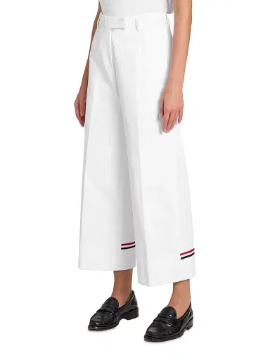 Thom Browne Women's Cotton Gabardine Crop Trousers - White - Size 8 | Thumbnail 4 Thom Browne Women's Cotton Gabardine Crop Trousers - White - Size 8 | Thumbnail 4