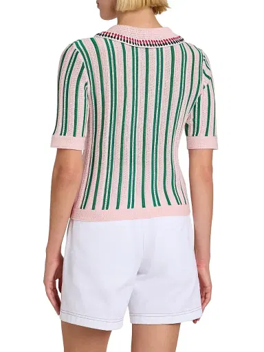 Thom Browne Women's Crochet Variegated Striped Cotton Polo Top - Lightpink - Size 2 | Thumbnail 5 Thom Browne Women's Crochet Variegated Striped Cotton Polo Top - Lightpink - Size 2 | Thumbnail 5