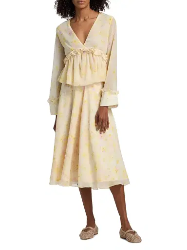 Kika Vargas Women's Shei Peony Chiffon Midi-Skirt - Yellow | Thumbnail 2 Kika Vargas Women's Shei Peony Chiffon Midi-Skirt - Yellow | Thumbnail 2