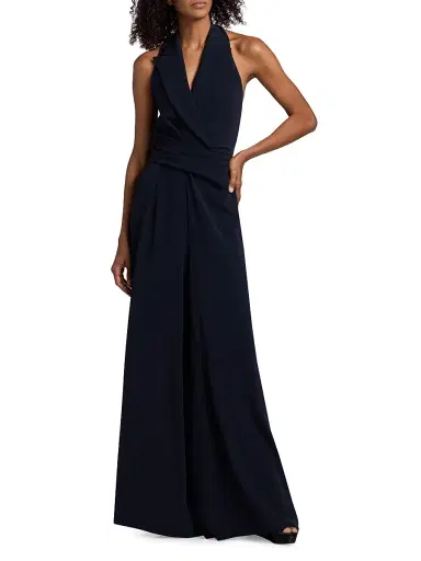 Talbot Runhof Women's Halter Cady Wide-Leg Jumpsuit - Midnight - Size 2 | Thumbnail 2
