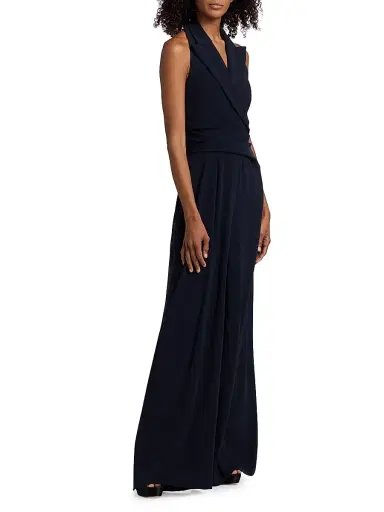 Talbot Runhof Women's Halter Cady Wide-Leg Jumpsuit - Midnight - Size 2 | Thumbnail 4