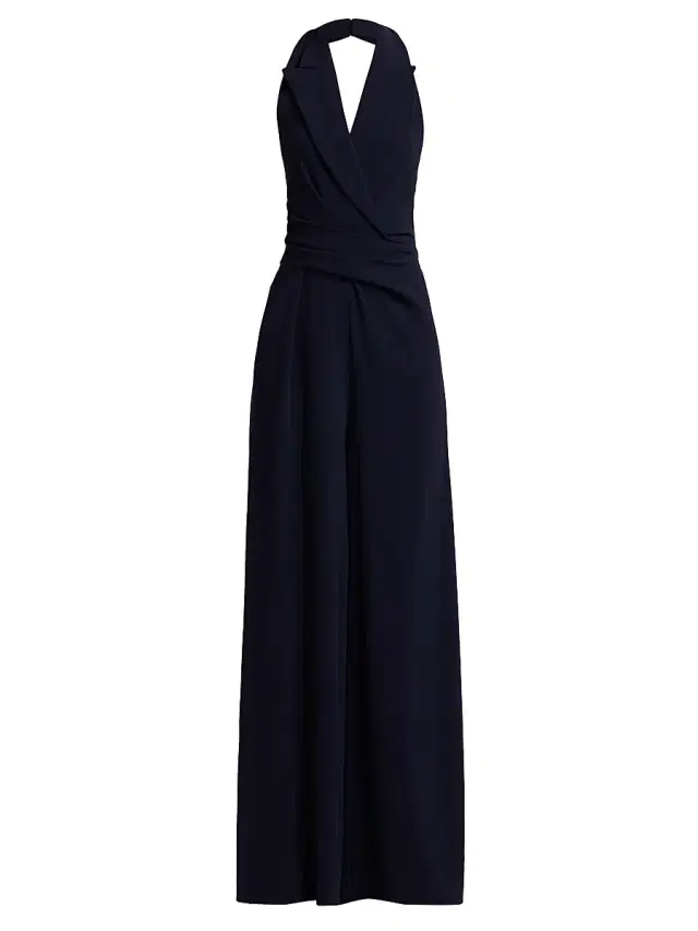 Talbot Runhof Women's Halter Cady Wide-Leg Jumpsuit - Midnight