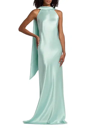 Talbot Runhof Women's Satin Scarf Column Gown - Azur - Size 12 | Thumbnail 2