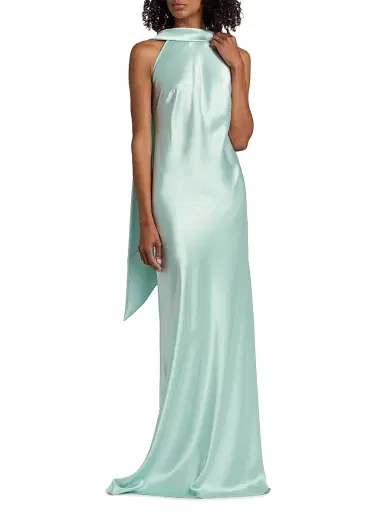 Talbot Runhof Women's Satin Scarf Column Gown - Azur - Size 12 | Thumbnail 3