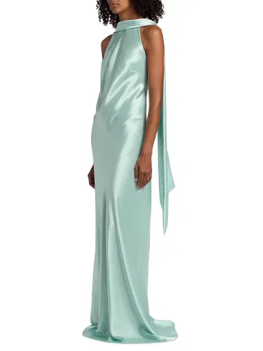 Talbot Runhof Women's Satin Scarf Column Gown - Azur - Size 12 | Thumbnail 4