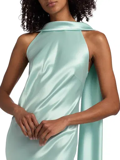 Talbot Runhof Women's Satin Scarf Column Gown - Azur - Size 12 | Thumbnail 6