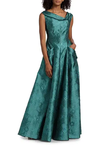 Talbot Runhof Women's Floral Jacquard A-Line Gown - Bay - Size 14 | Thumbnail 3