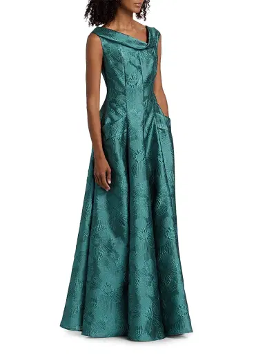 Talbot Runhof Women's Floral Jacquard A-Line Gown - Bay - Size 14 | Thumbnail 4