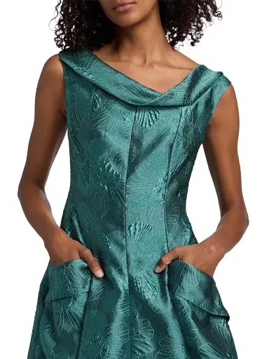 Talbot Runhof Women's Floral Jacquard A-Line Gown - Bay - Size 14 | Thumbnail 6