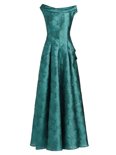 Talbot Runhof Women's Floral Jacquard A-Line Gown - Bay - Size 14 | Thumbnail 1