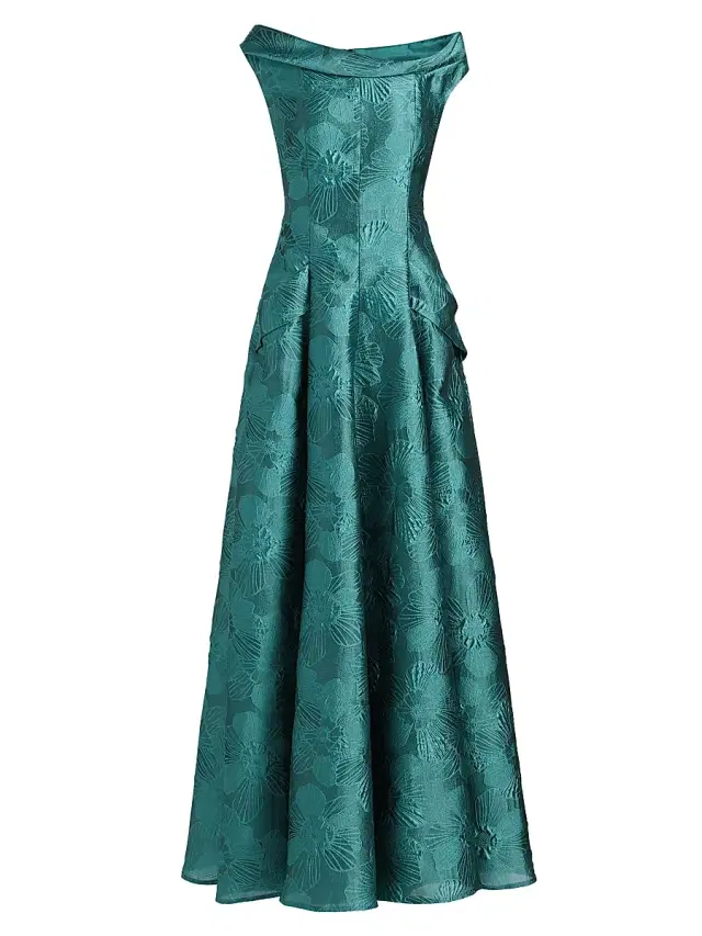 Talbot Runhof Women's Floral Jacquard A-Line Gown - Bay