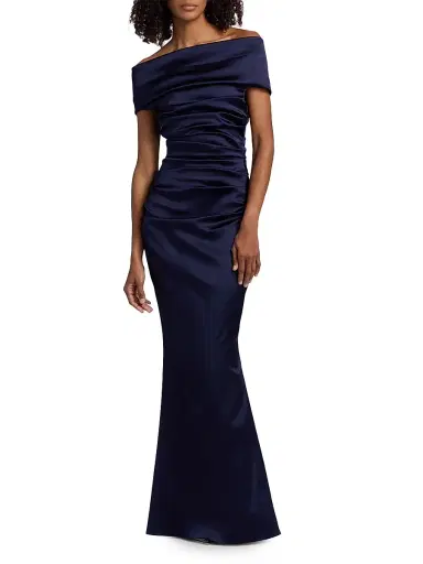 Talbot Runhof Women's Satin Off-the-Shoulder Sheath Gown - Royal Navy - Size 16 | Thumbnail 3 Talbot Runhof Women's Satin Off-the-Shoulder Sheath Gown - Royal Navy - Size 16 | Thumbnail 3