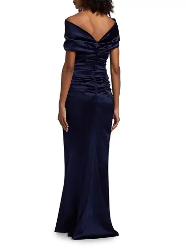 Talbot Runhof Women's Satin Off-the-Shoulder Sheath Gown - Royal Navy - Size 16 | Thumbnail 5 Talbot Runhof Women's Satin Off-the-Shoulder Sheath Gown - Royal Navy - Size 16 | Thumbnail 5