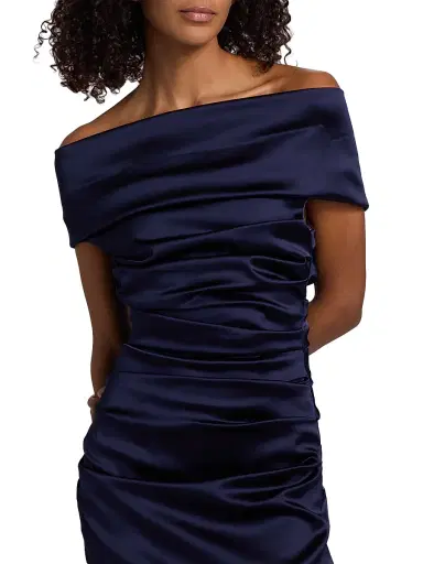 Talbot Runhof Women's Satin Off-the-Shoulder Sheath Gown - Royal Navy - Size 16 | Thumbnail 6 Talbot Runhof Women's Satin Off-the-Shoulder Sheath Gown - Royal Navy - Size 16 | Thumbnail 6