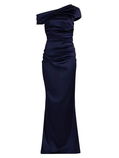 Talbot Runhof Women's Satin Off-the-Shoulder Sheath Gown - Royal Navy - Size 16 | Thumbnail 1 Talbot Runhof Women's Satin Off-the-Shoulder Sheath Gown - Royal Navy - Size 16 | Thumbnail 1