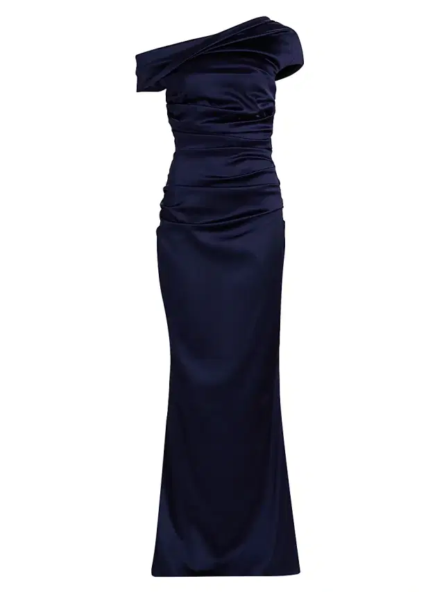 Talbot Runhof Women's Satin Off-the-Shoulder Sheath Gown - Royal Navy
