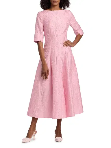 Talbot Runhof Women's Textured Jacqaurd Tea-Length Cocktail Dress - Rosa - Size 12 | Thumbnail 2 Talbot Runhof Women's Textured Jacqaurd Tea-Length Cocktail Dress - Rosa - Size 12 | Thumbnail 2