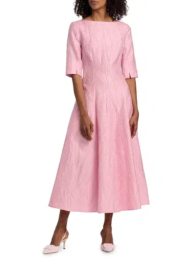 Talbot Runhof Women's Textured Jacqaurd Tea-Length Cocktail Dress - Rosa - Size 12 | Thumbnail 3 Talbot Runhof Women's Textured Jacqaurd Tea-Length Cocktail Dress - Rosa - Size 12 | Thumbnail 3