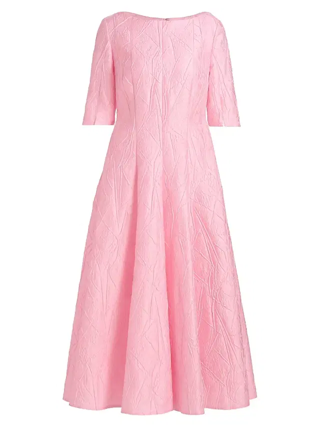 Talbot Runhof Women's Textured Jacqaurd Tea-Length Cocktail Dress - Rosa