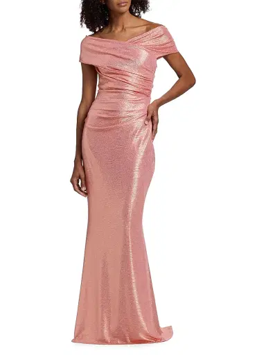 Talbot Runhof Women's Metallic Off-the-Shoulder Sheath Gown - Peach - Size 4 | Thumbnail 2 Talbot Runhof Women's Metallic Off-the-Shoulder Sheath Gown - Peach - Size 4 | Thumbnail 2