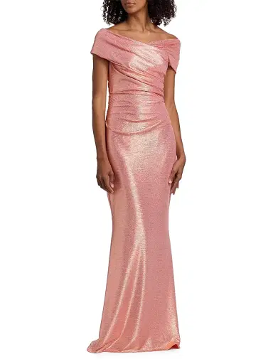 Talbot Runhof Women's Metallic Off-the-Shoulder Sheath Gown - Peach - Size 4 | Thumbnail 3 Talbot Runhof Women's Metallic Off-the-Shoulder Sheath Gown - Peach - Size 4 | Thumbnail 3