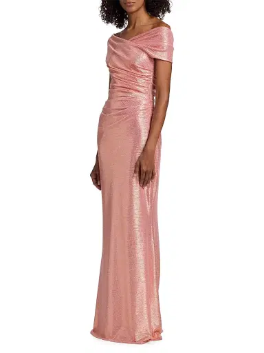 Talbot Runhof Women's Metallic Off-the-Shoulder Sheath Gown - Peach - Size 4 | Thumbnail 4 Talbot Runhof Women's Metallic Off-the-Shoulder Sheath Gown - Peach - Size 4 | Thumbnail 4