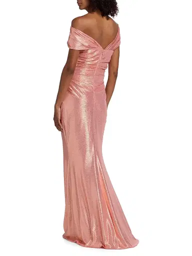 Talbot Runhof Women's Metallic Off-the-Shoulder Sheath Gown - Peach - Size 4 | Thumbnail 5 Talbot Runhof Women's Metallic Off-the-Shoulder Sheath Gown - Peach - Size 4 | Thumbnail 5