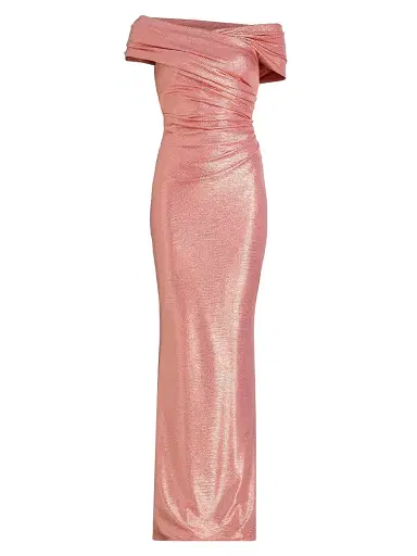 Talbot Runhof Women's Metallic Off-the-Shoulder Sheath Gown - Peach - Size 4 | Thumbnail 1 Talbot Runhof Women's Metallic Off-the-Shoulder Sheath Gown - Peach - Size 4 | Thumbnail 1